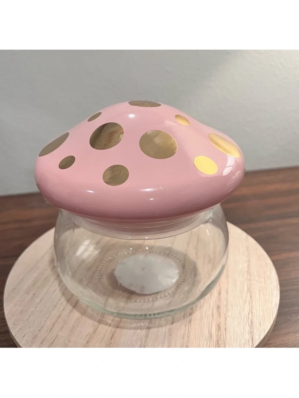 New target glass mushroom candy dish Pink Mushroom Glass Jar with Gold Dots